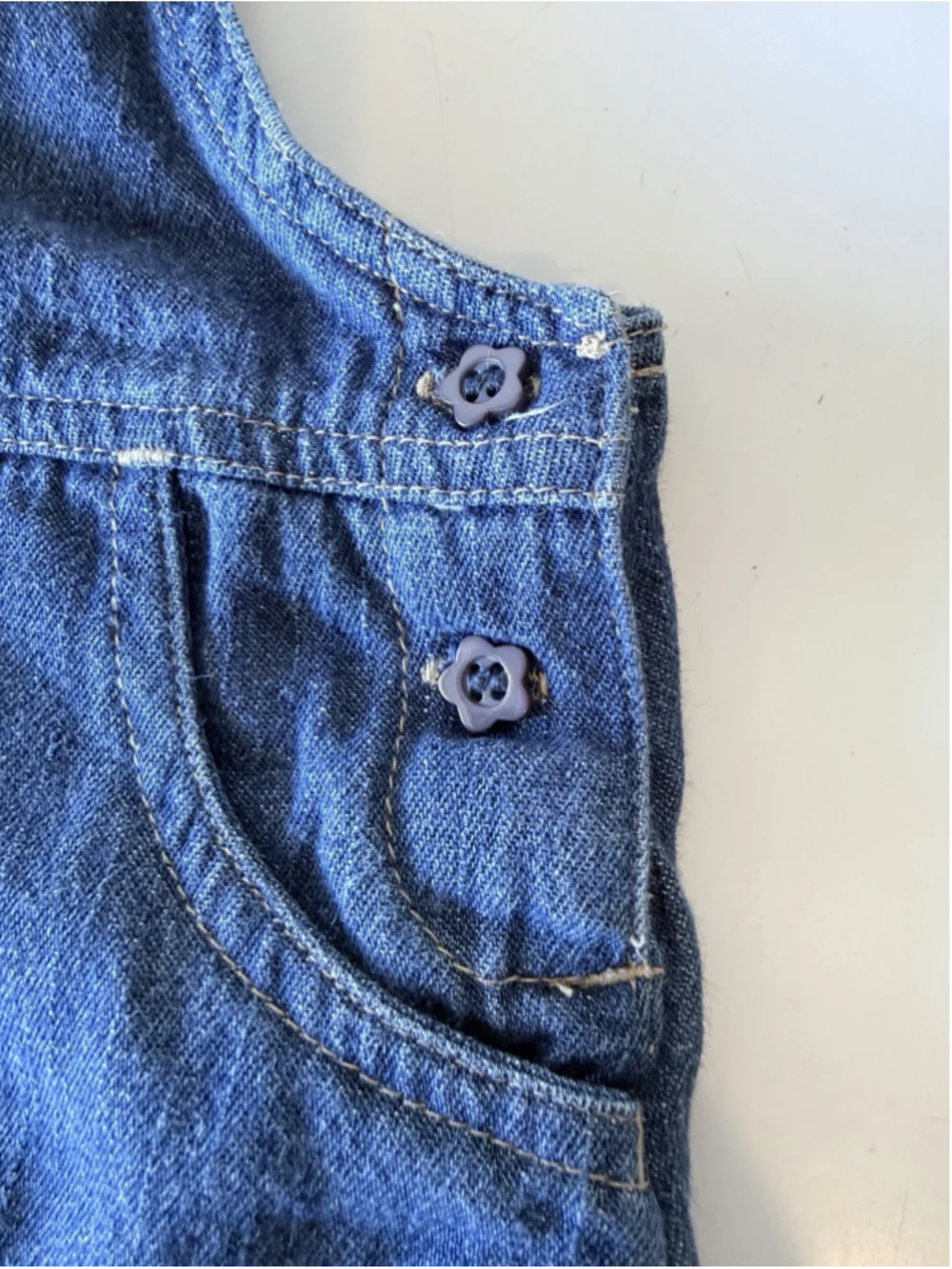 Vintage 90s Toddler Denim Jumper Dress Floral Appliqué Y2K Cotton Patchwork 18M